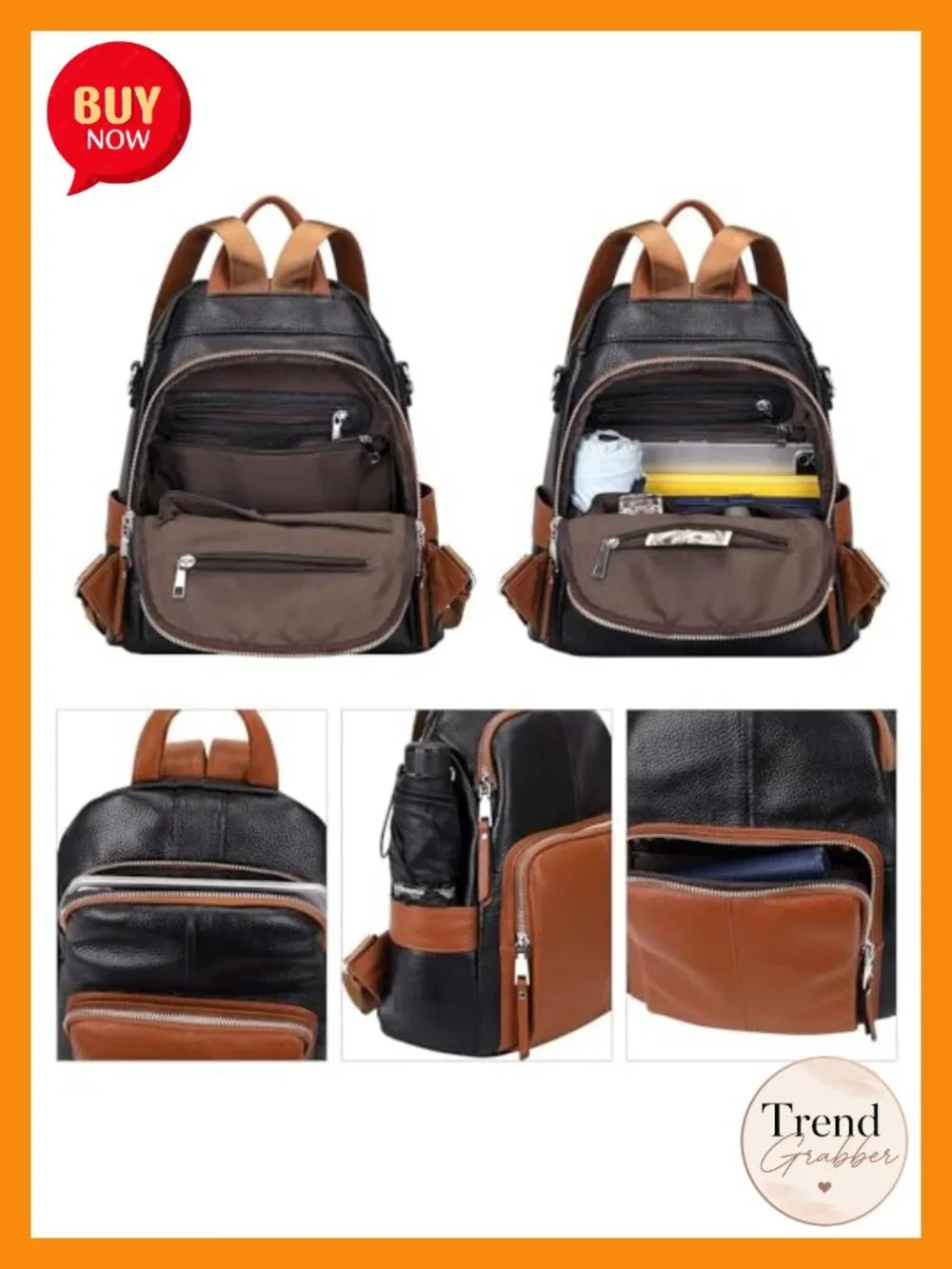 Genuine Leather Convertible Backpack for Women Anti-Theft Travel Purse